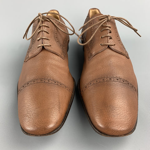 BALLY Size 10.5 Brown Perforated Leather Cap Toe Lace Up Shoes