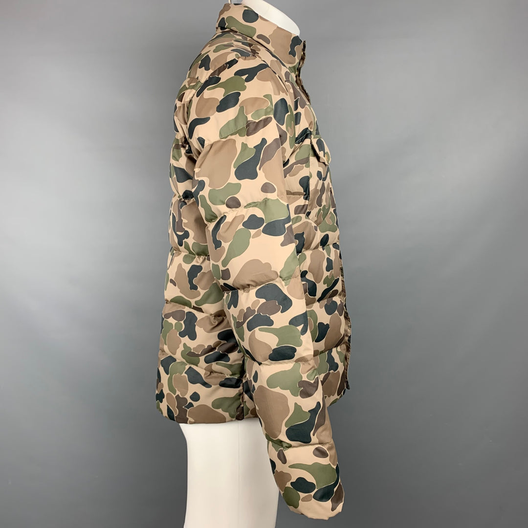 LEVI STRAUSS Size M Olive & Tan Camouflage Cotton / Linen Down Filled Jacket