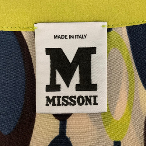 M MISSONI Size 4 Green, Blue & Cream Silk Abstract Blouse