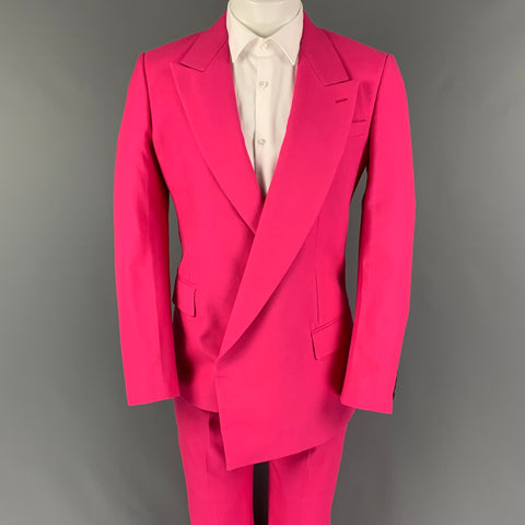 ALEXANDER MCQUEEN Talla 36 Traje asimétrico de solapa de pico de lana rosa