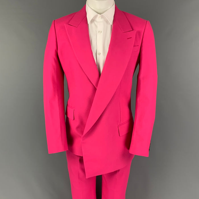 ALEXANDER MCQUEEN Size 36 Pink Wool Peak Lapel Asymmetric Suit