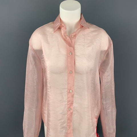 MSGM Size 6 Rose See Through Polyamide Button Up Blouse