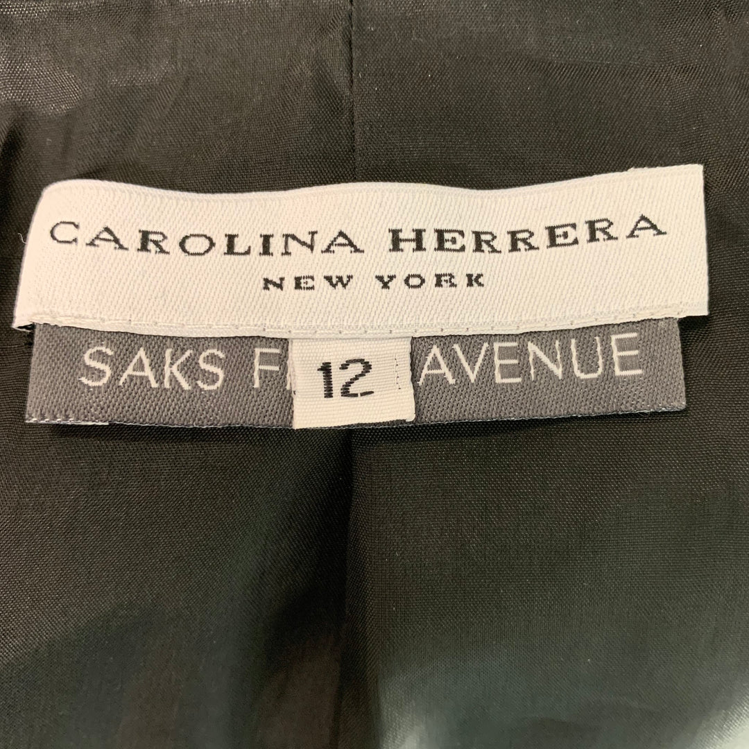 CAROLINA HERRERA Size 12 Black White Cotton & Silk Coat