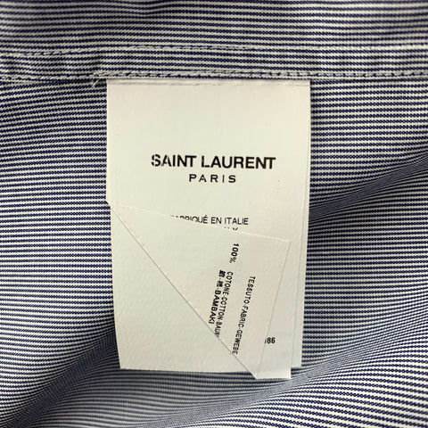 SAINT LAURENT Size L Navy & White Pinstripe Cotton Long Sleeve Shirt