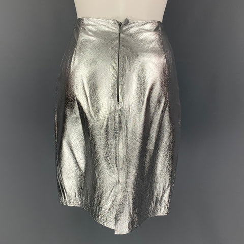 BOB MACKIE Size 8 Silver Leather Pencil Skirt