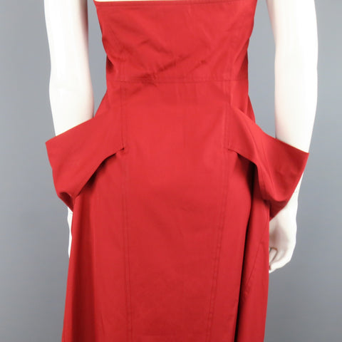 DONNA KARAN Size 4 Red Cotton Halter Top A Lline Shirt Dress