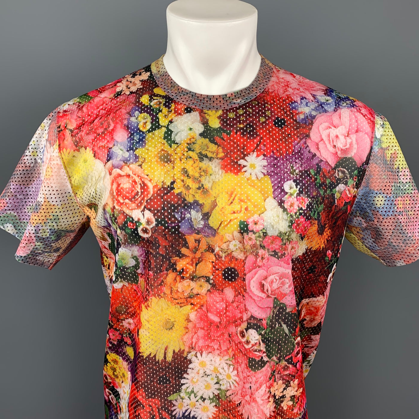COMME des GARCONS HOMME PLUS Fall 2016 Size L Multi-Color Mesh Floral Polyester T-shirt