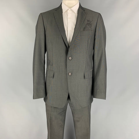 ETRO Talla 42 Traje regular con solapa de muesca de lana a rayas gris y carbón