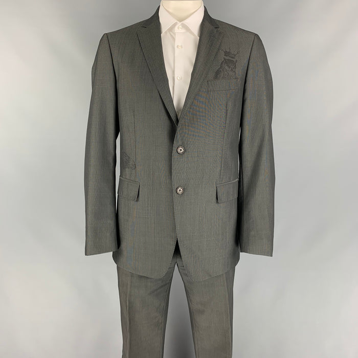 ETRO Size 42 Regular Gray & Charcoal Stripe Wool Notch Lapel Suit