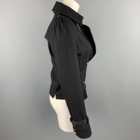 LaROK Taille 6 Manteau à double boutonnage en tissu noir avec col ceinturé