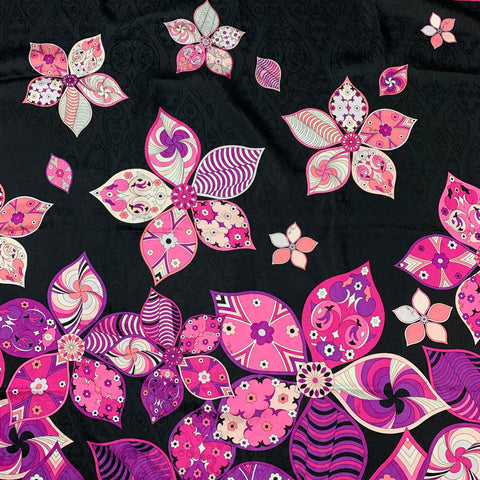 EMILIO PUCCI Fuschia & Black Abstract Floral Silk Jacquard Scarf