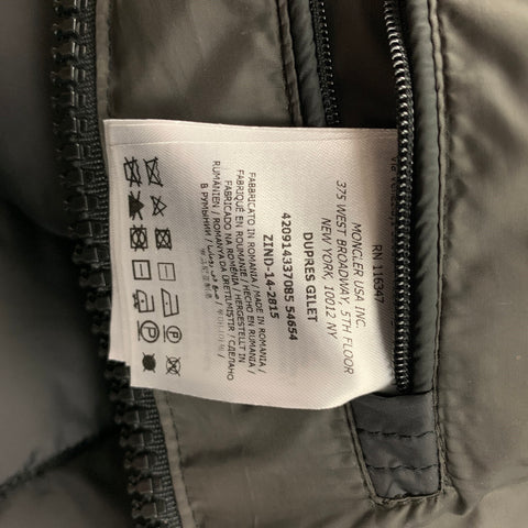 MONCLER Size L Black Quilted Polyester Notch Lapel Vest