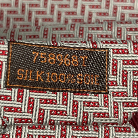 Corbata HERMES de jacquard de seda roja y blanca