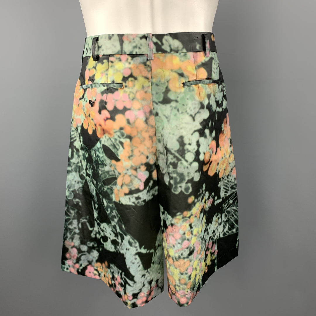 COMME des GARCONS HOMME PLUS Size S Black & Green Marbled Floral PVC Shorts