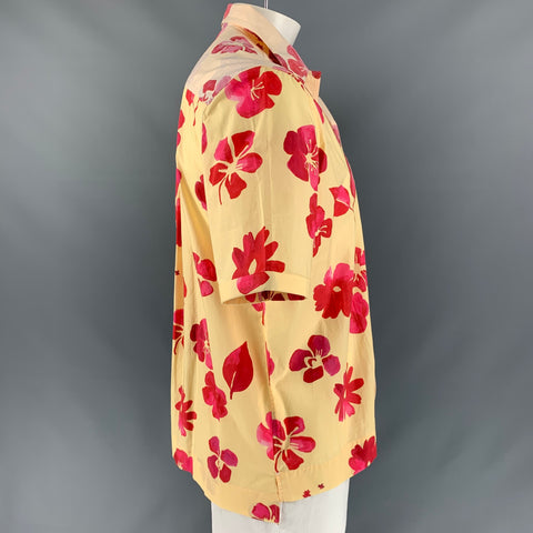 WALES BONNER Size L Yellow &  Red Floral Cotton Camp Short Sleeve Shirt