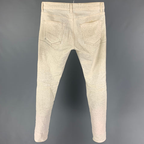 JOHN ELLIOTT Talla 30 Pantalones de vestir ajustados de algodón con salpicaduras de pintura negra y blanquecina