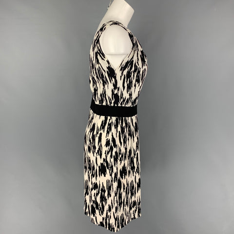 OSCAR DE LA RENTA SS 11 Size 10 Black White Silk Print Sleeveless Sheath Dress