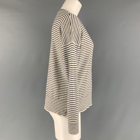 LORO PIANA Size S White Black Cashmere Stripe V-Neck Pullover
