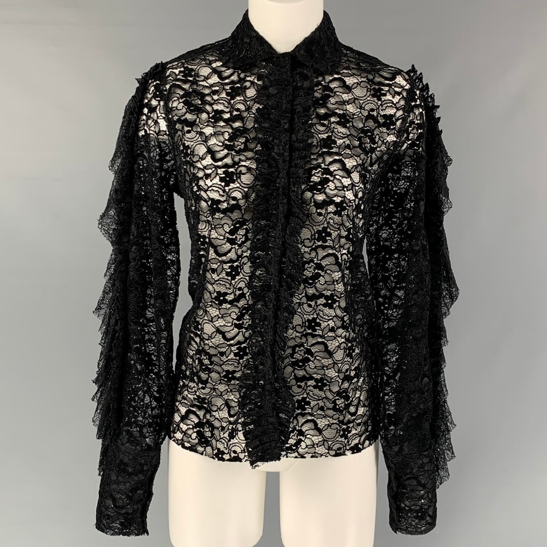 ANAIS JOURDEN Size 2  Black  Polyester Lace Button Up Shirt
