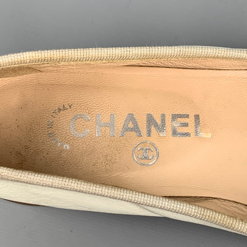 CHANEL Size 7 Mint Leather Cap Toe Ballerina Flats