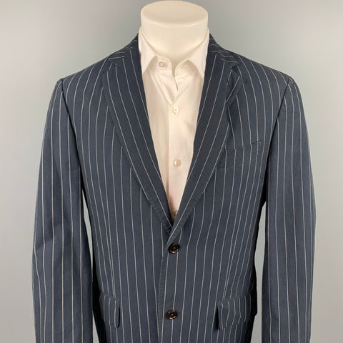 ETRO Size 40 Navy Pinstripe Cotton Notch Lapel Sport Coat