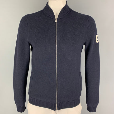 GUCCI Size L Navy Knitted Wool Zip Up Jacket