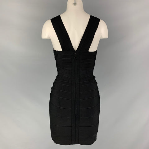HERVE LEGER Size XS Black Rayon Blend Fitted Cocktail Dress