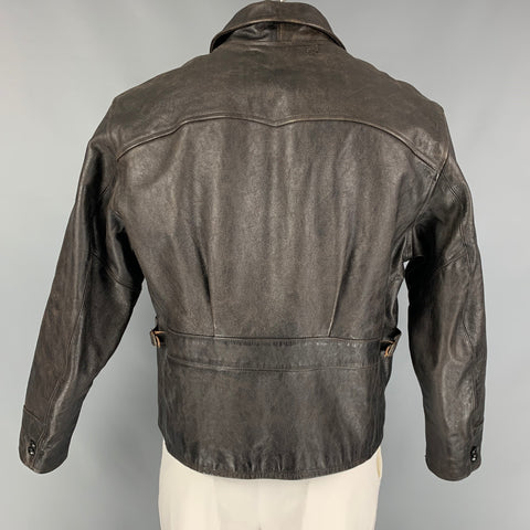 RRL by RALPH LAUREN Size XL Dark Brown Distressed Leather Bomber Jacket