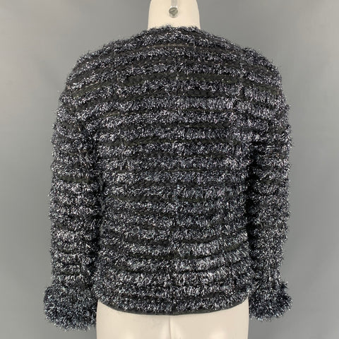 MARC JACOBS Talla 0 Chaqueta corta de mezcla de lana metalizada plateada y gris