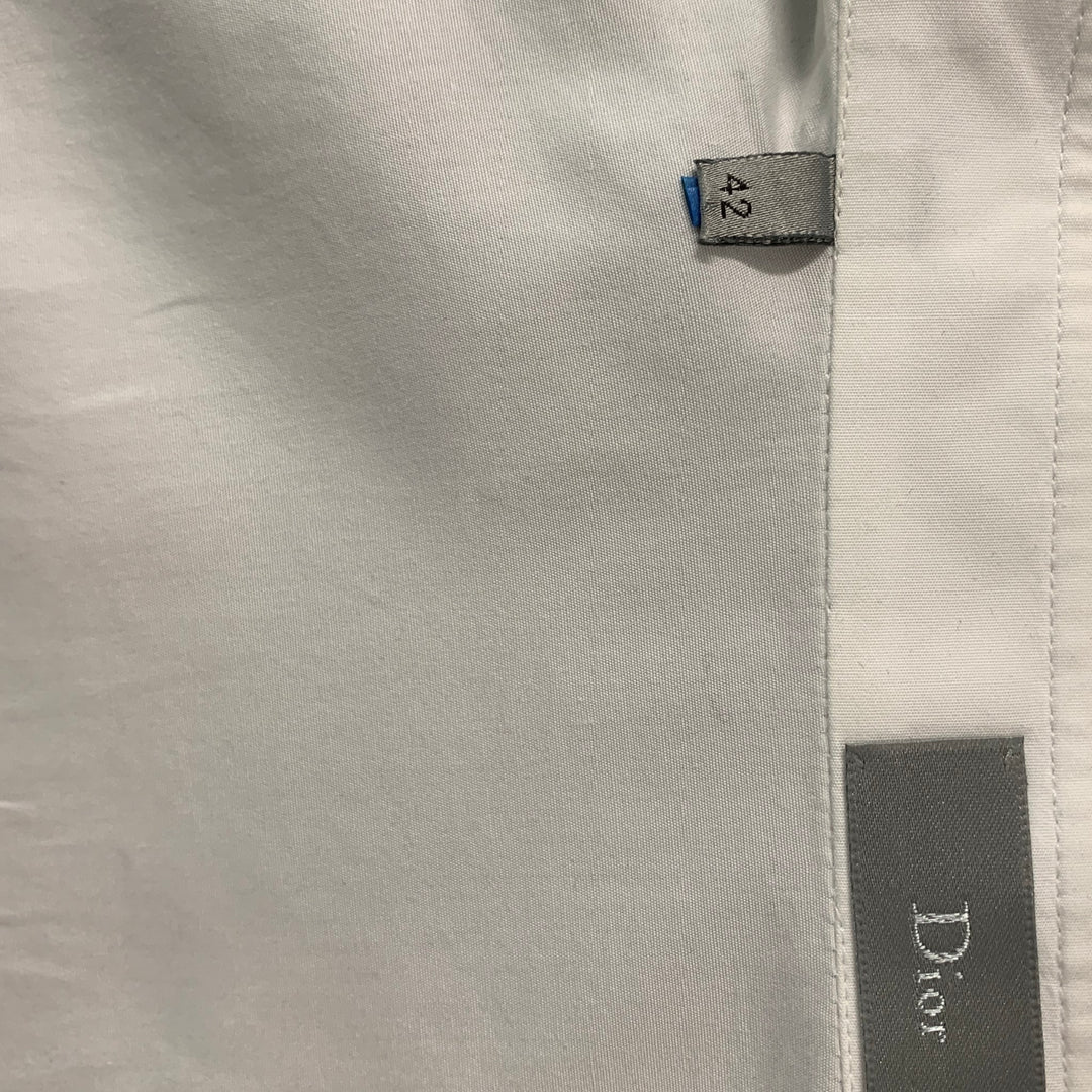 DIOR HOMME Size L White Solid Cotton Hidden Placket Long Sleeve Shirt
