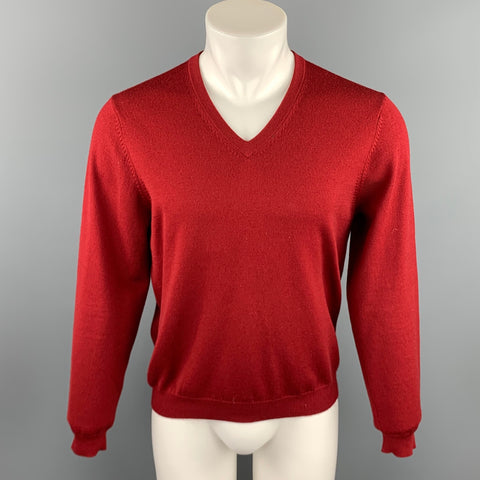 BROOKS BROTHERS Size S Burgundy Wool Blend V-Neck Pullover