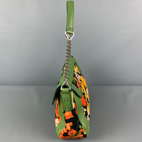 DOLCE & GABBANA Green Orange Floral Canvas Handbag