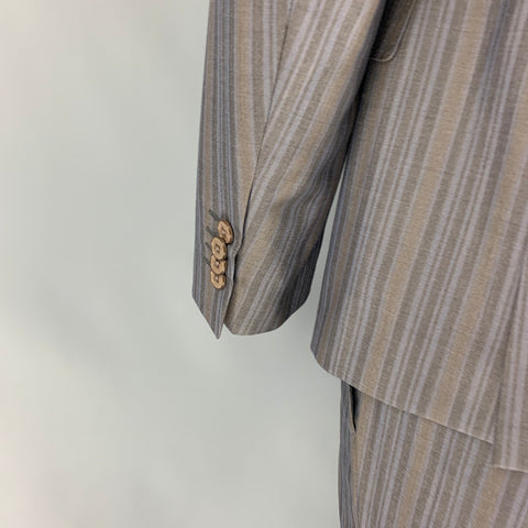 ETRO Size 42 Regular Gray & Brown Stripe Wool Notch Lapel Suit