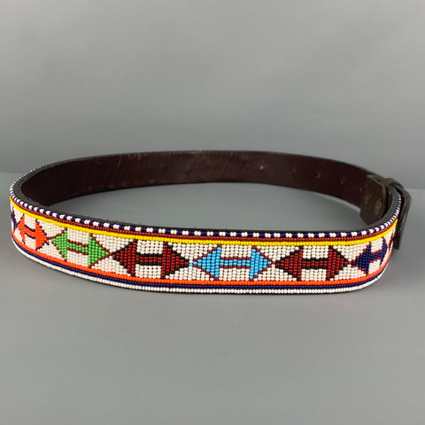 Sangle de ceinture en cuir perlé Huichol multicolore VINTAGE