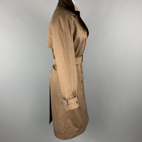 LORO PIANA Size 8 Brown Wool Blend Suede Trim Double Breasted Trenchcoat