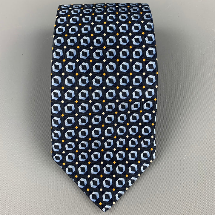 ERMENEGILDO ZEGNA Navy & Blue Geometric Silk Tie