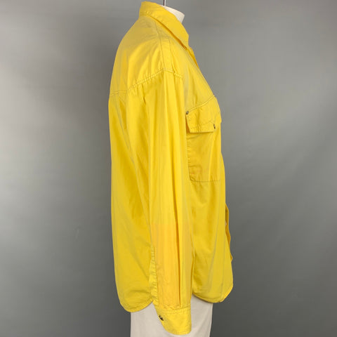 Vintage VERSACE JEANS COUTURE Size L Yellow Contrast Stitch Cotton Long Sleeve Shirt