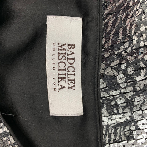 BADGLEY MISCHKA COLLECTION Taille S Robe en plumes d'autruche à paillettes en polyester argenté et noir