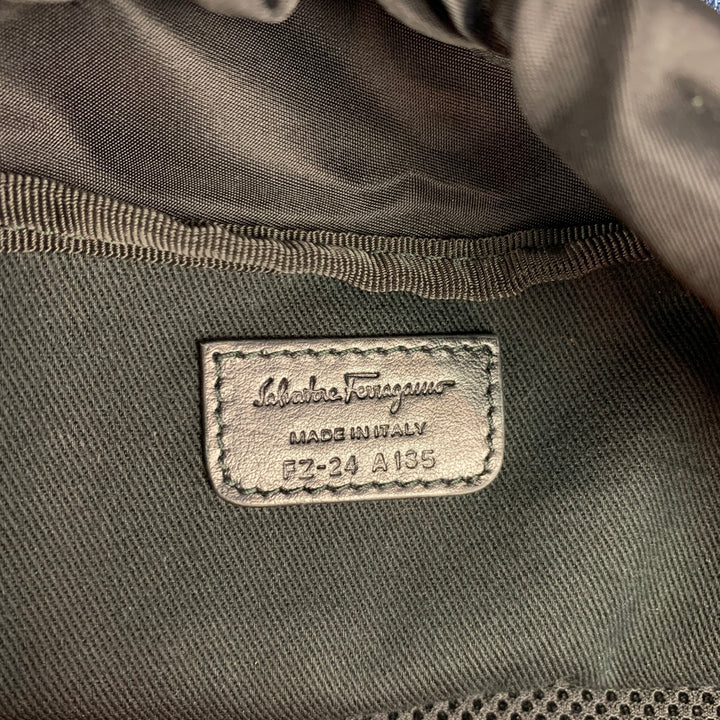 SALVATORE FERRAGAMO Indigo Print Denim Leather Trim Backpack