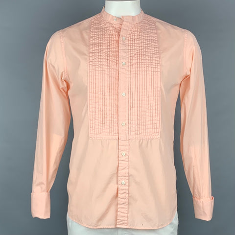 TODD SNYDER Size M Peach Pleated Cotton Nehru Collar Long Sleeve Shirt