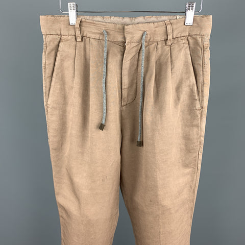BRUNELLO CUCINELLI Size 28 Tan Linen / Cotton Drawstring Casual Pants