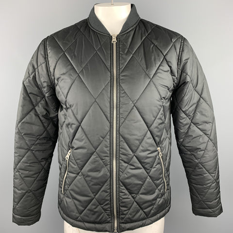 TOP MAN Size L Black Quilted Nylon Zip Up Bomber Jacket