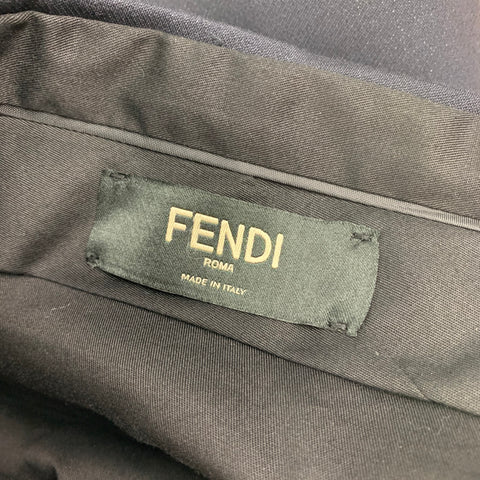 FENDI Size 34 Navy & Grey Embroidered Wool / Cotton Flat Front Dress Pants