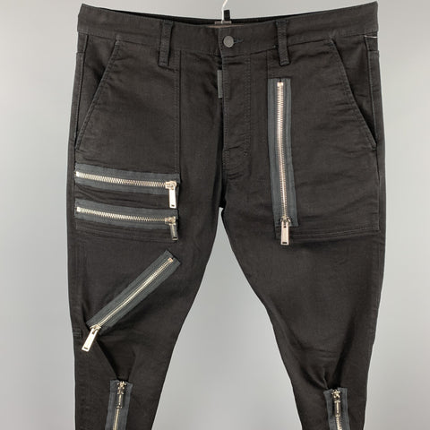 DSQUARED2 Size 34 Black Cotton Button Fly Multi Zippers Casual Pants