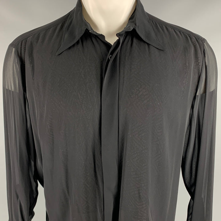 VALENTINO Size M Black Sequined Acrylic Blend Button Up Long Sleeve Shirt