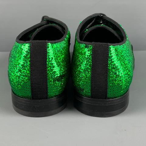 DOLCE & GABBANA Size 12 Green Sequined Lace Up Lace Up Shoes