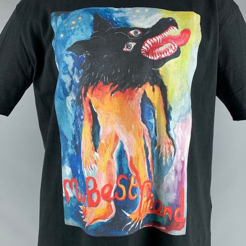 ENDLESS JOY Taille XL T-shirt à col rond en coton graphique multicolore noir