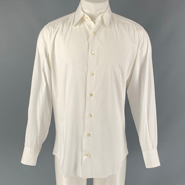 DOLCE & GABBANA Size S White Solid Cotton Button Up  Long Sleeve Shirt