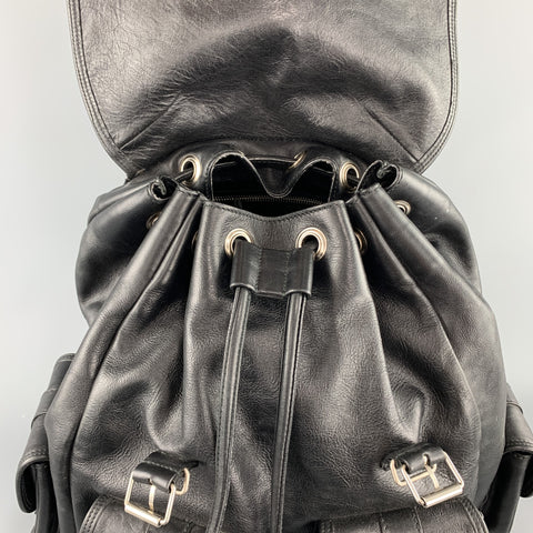 SAINT LAURENT Black Leather Drawstring ROCK SACK Backpack