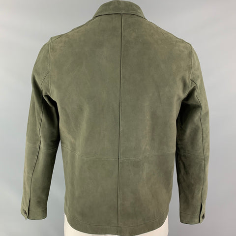 CLOSED Chest  Size L Olive Green Solid Suede Zip Jacket